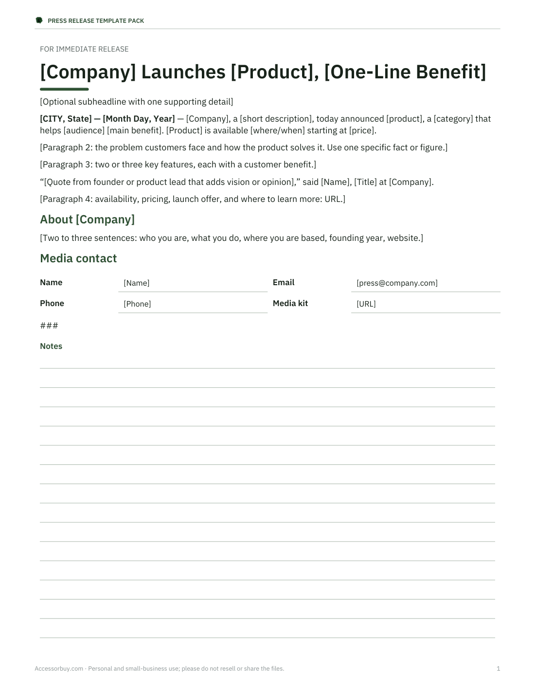 Preview of the first page of Product launch release