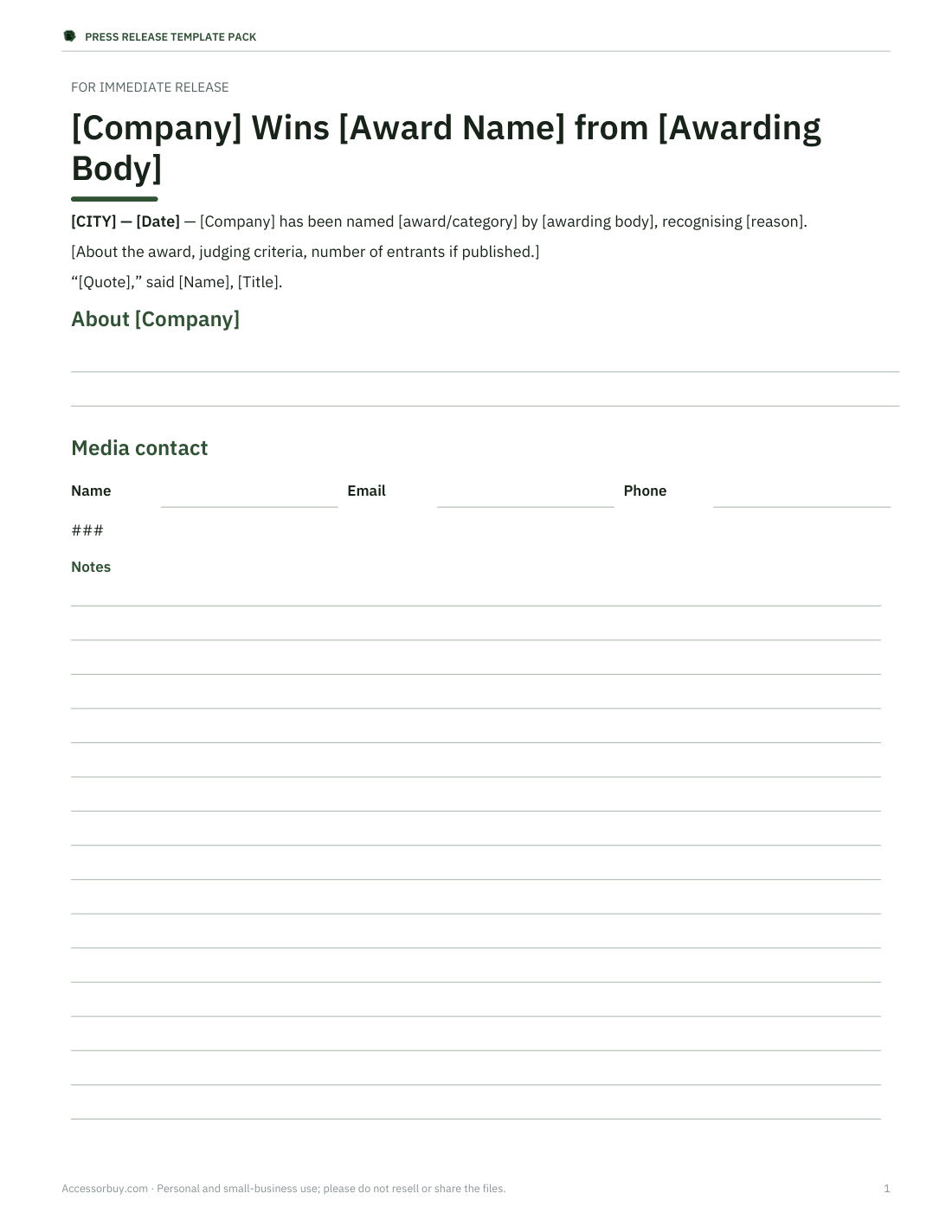 Preview of the first page of Award / recognition
