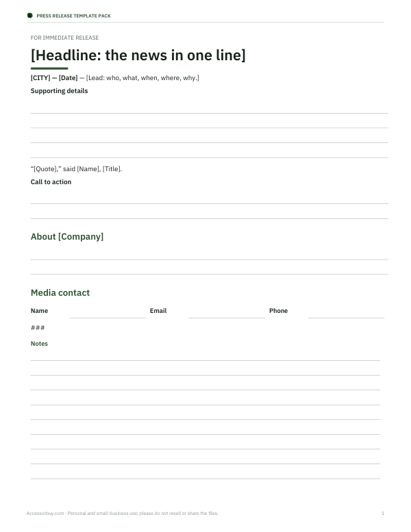 Preview of Free General Company News Press Release