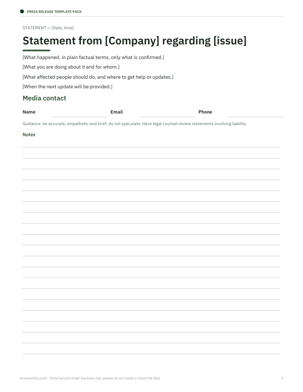 Preview of Official Statement Template
