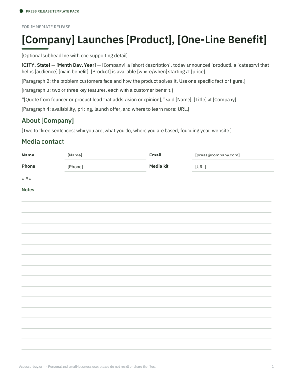 Preview of Product Launch Press Release Template